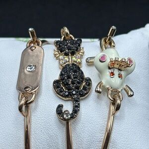 Betsey Johnson rose gold tone 3 bracelet cat and mouse set.